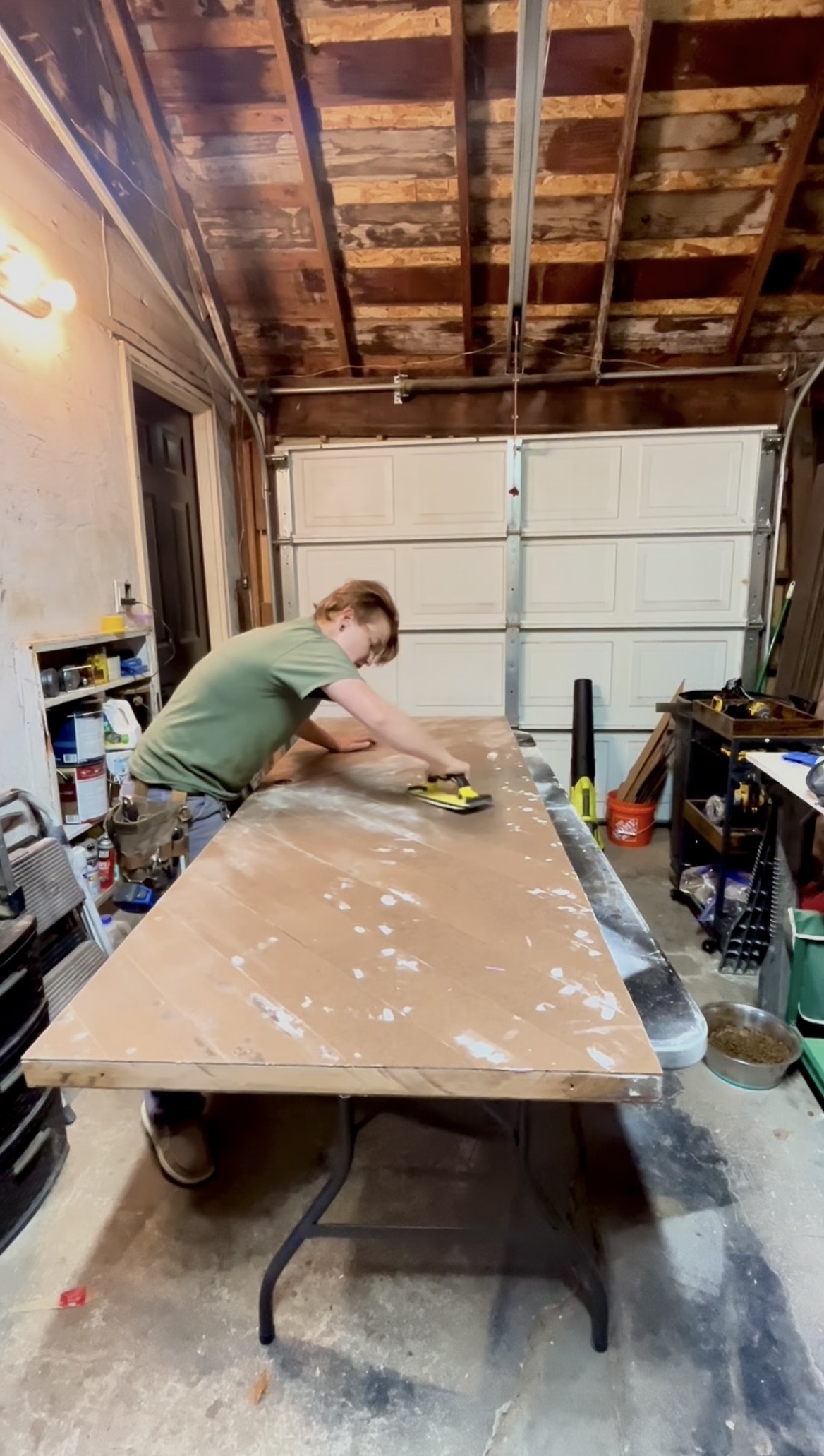 Sanding smooth hardboard strips on interior door update