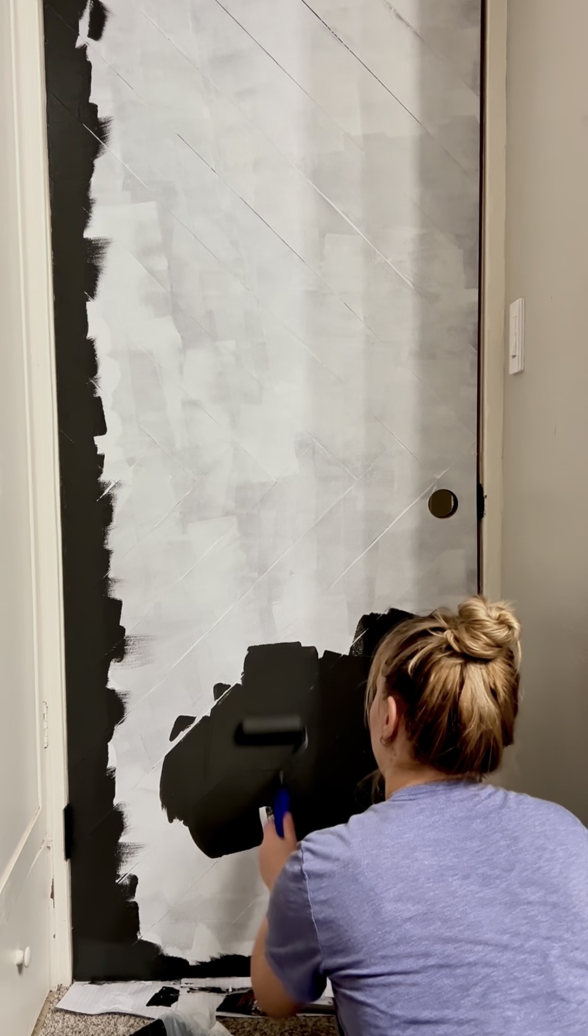 Primer and Iron Ore paint on herringbone interior door